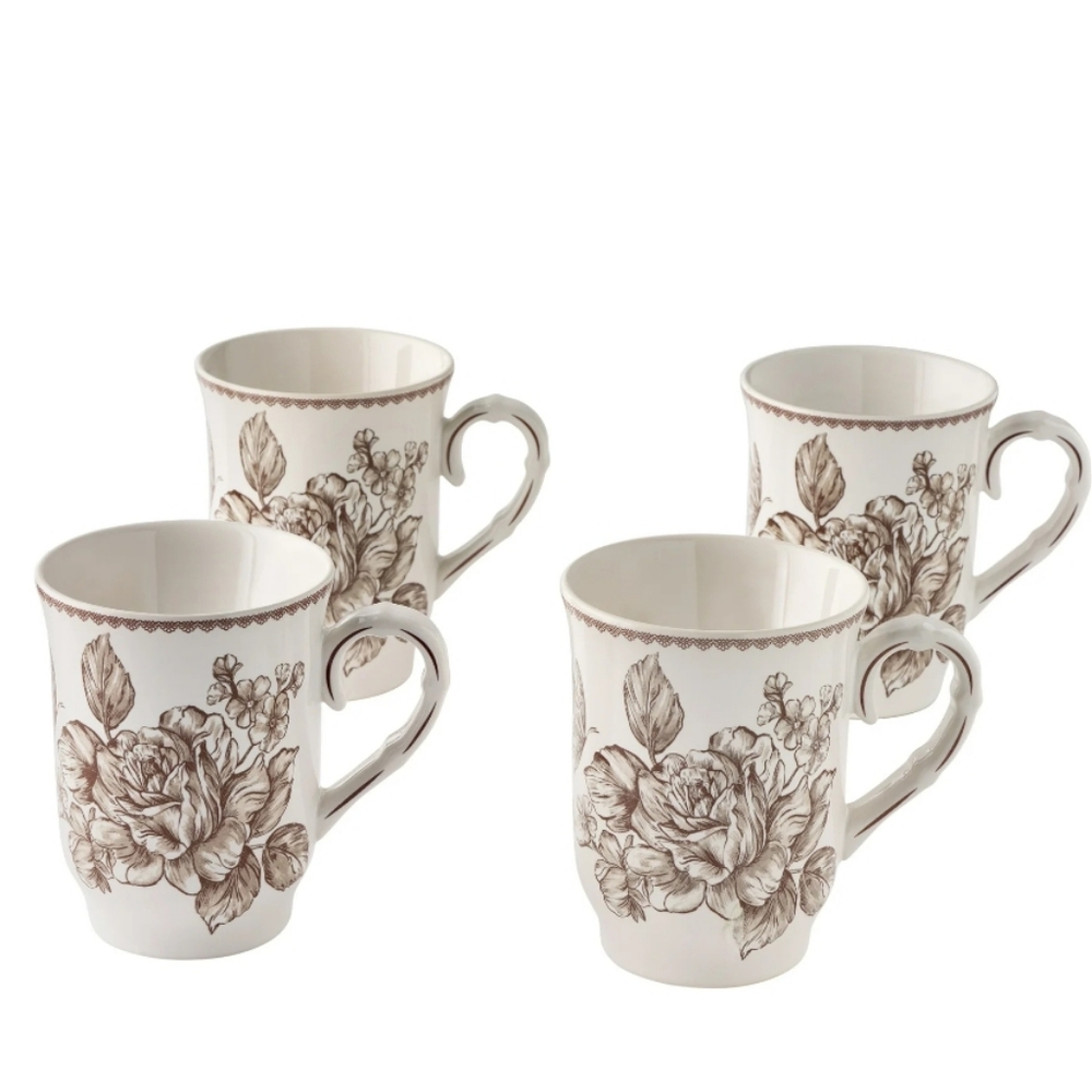 ❤️ New Pioneer Woman Agatha Brown Floral Ceramic Mug Set